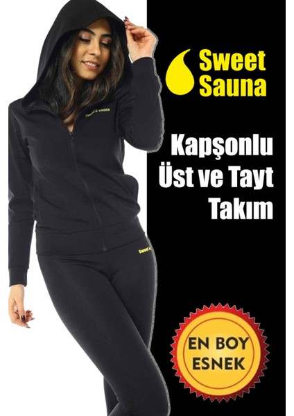 Yeni Sezon Spor Kapşonlu Üst Tayt Takım Unisex Sweet Sauna Termal Siyah