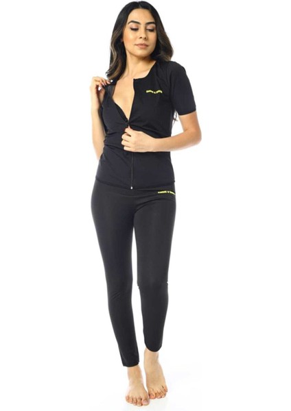 Yeni Sezon Spor Kısakollu Fermuarlı Üst Unisex Sweet Sauna Termal Siyah