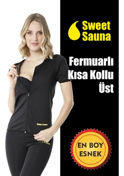 Sweet Sauna Yeni Sezon Spor Kısakollu Fermuarlı Üst Unisex Sweet Sauna Termal Siyah