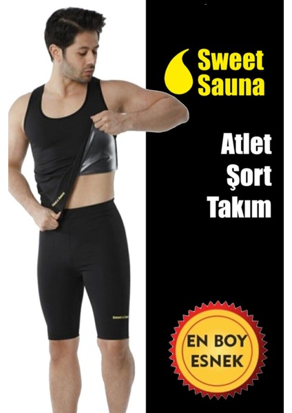 Sweet Sauna Yeni Sezon Spor Erkek Atlet Şort Takım Unisex Sweet Sauna Termal Siyah