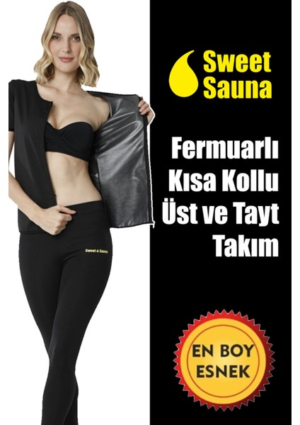 Yeni Moda Fermuarlı Üst Tayt Takım Unisex Sweet Sauna Termal Siyah