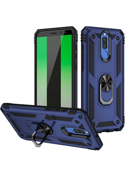 Casestreet Huawei Mate 10 Lite Kılıf Vega Tank Standlı Yüzüklü Mıknatıslı Lacivert