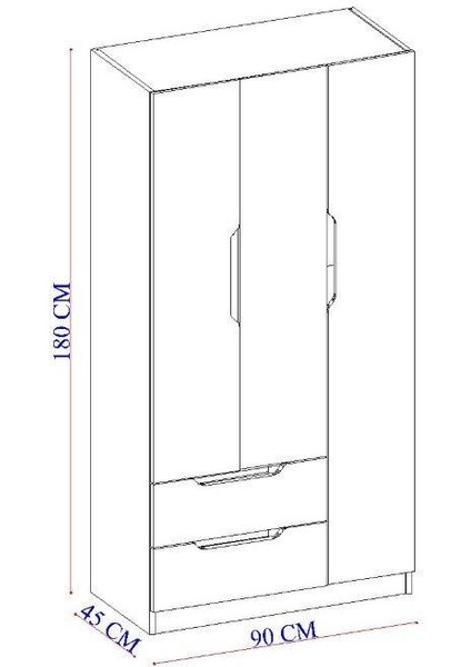 Ipek Mobilya Fulya 3 Kapaklı 2 Çekmeceli Dolap Genişlik 90 cm  Beyaz