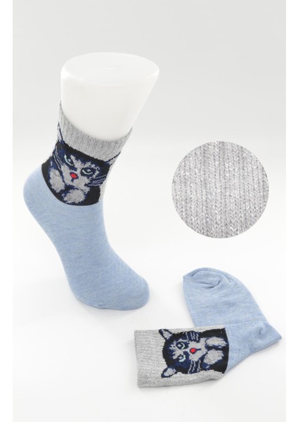 Kadın Simli Kedi Desenli Soket Çorap