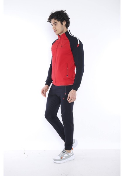 Erkek Spor Slimfit Kalıp, Dik Yaka, Lastik Paça, 4 Cepli,4 Mevsim Kırmızı Eşofman Takımı - 6733