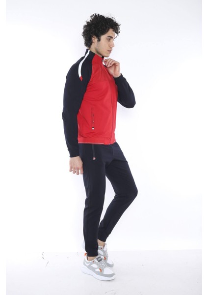 Erkek Spor Slimfit Kalıp, Dik Yaka, Lastik Paça, 4 Cepli,4 Mevsim Kırmızı Eşofman Takımı - 6733
