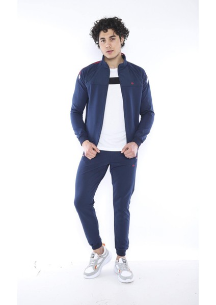 Erkek Spor Slimfit Kalıp, Dik Yaka, Lastik Paça, 4 Cepli,4 Mevsim Royal Eşofman Takımı - 6733