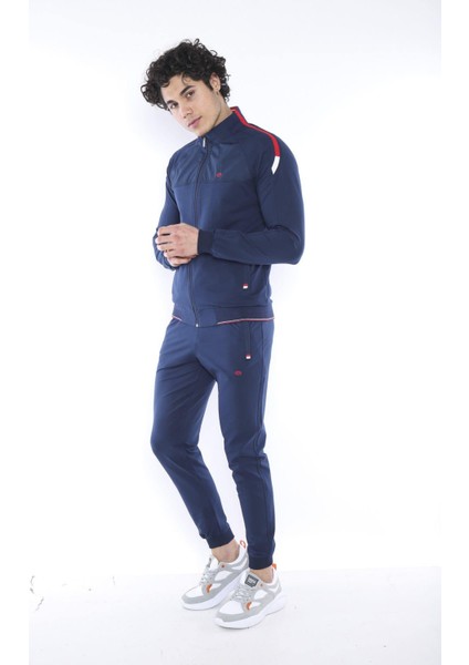 Erkek Spor Slimfit Kalıp, Dik Yaka, Lastik Paça, 4 Cepli,4 Mevsim Royal Eşofman Takımı - 6733