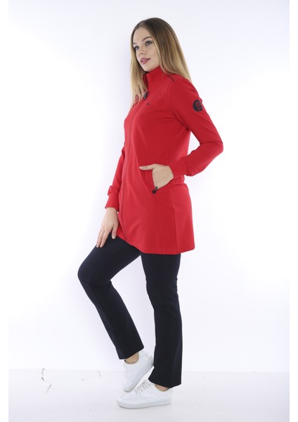 Kadın Spor Kırmızı Fermuarlı, Cepli Tunik Eşofman Takımı - CC-6725 - 6725