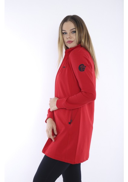 Kadın Spor Kırmızı Fermuarlı, Cepli Tunik Eşofman Takımı - CC-6725 - 6725