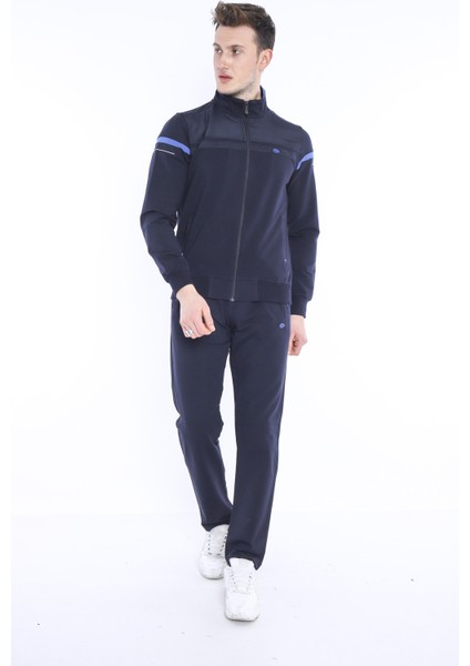 Erkek Spor, 4 Cepli, Dik Yaka, 4 Mevsim, Süper 2 İplik Lacivert İndigo Eşofman Takımı - 5876