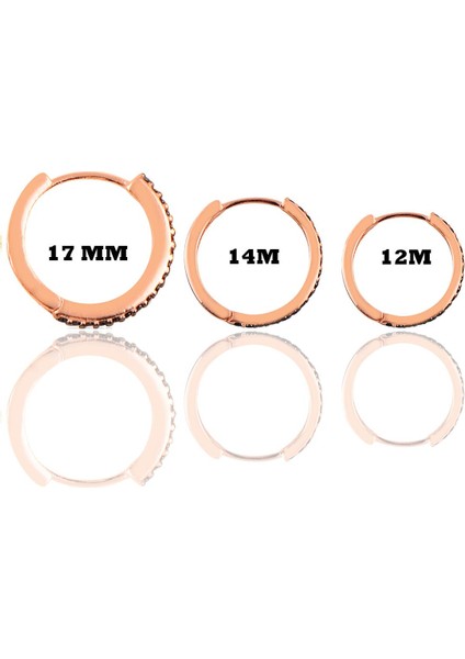 Gümüş Rose Siyah Taşlı Üç Boydan Oluşan Kombin Halka Küpeler