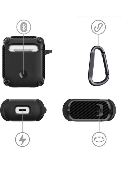 AirPodss Kılıf Kulaklık Koruyucu Airbag Tpu Çengelli Siyah