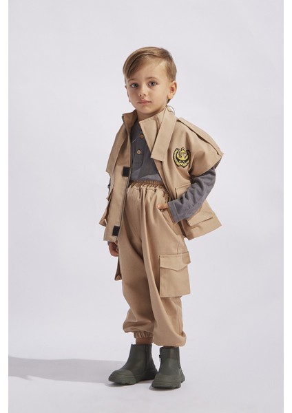 Erkek Çocuk Yelekli Nakışlı Kargo Takım Camel fiyatları