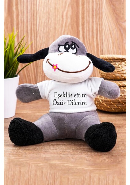 Özür Dilerim Eşeklik Ettim Yazılı Tişörtlü Peluş Eşek 25 cm