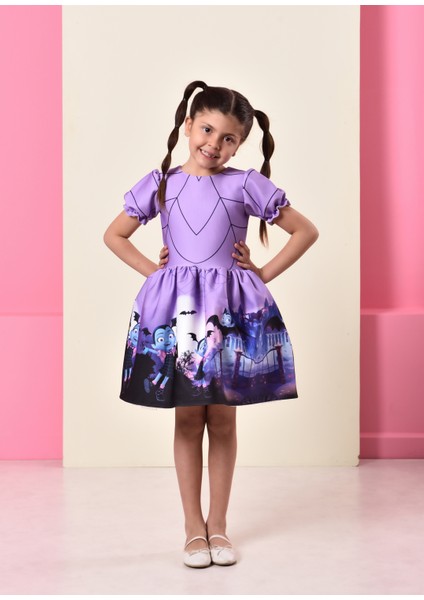 Eylul Elif Butik Vampirina Desen Kız Çocuk Elbise