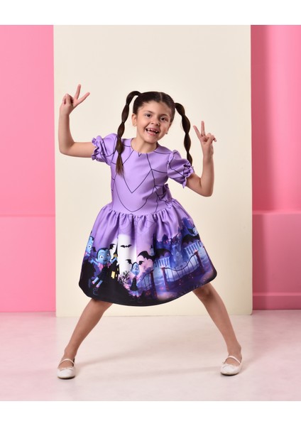 Eylul Elif Butik Vampirina Desen Kız Çocuk Elbise