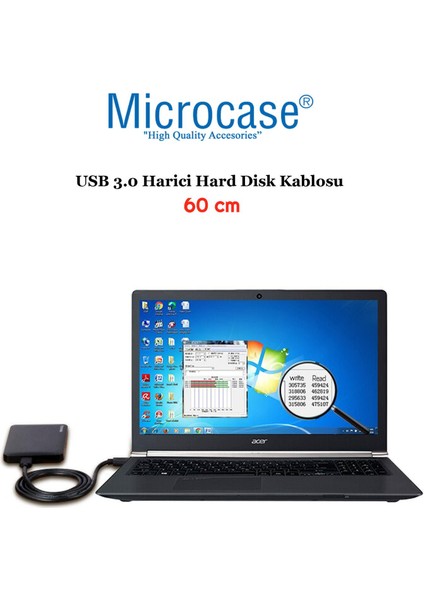 USB 3.0 Harici HDD Hard Disk Kablosu 60 cm Siyah AL2825