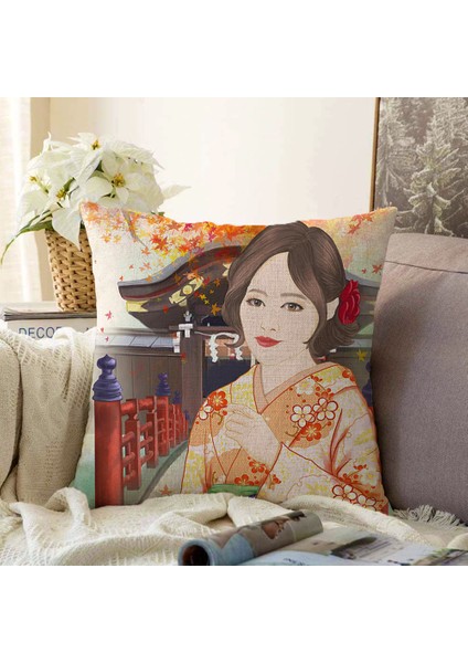 Real Homes Çift Taraflı Japon Kültürü Zeminli Modern Şönil Kırlent Kılıfı