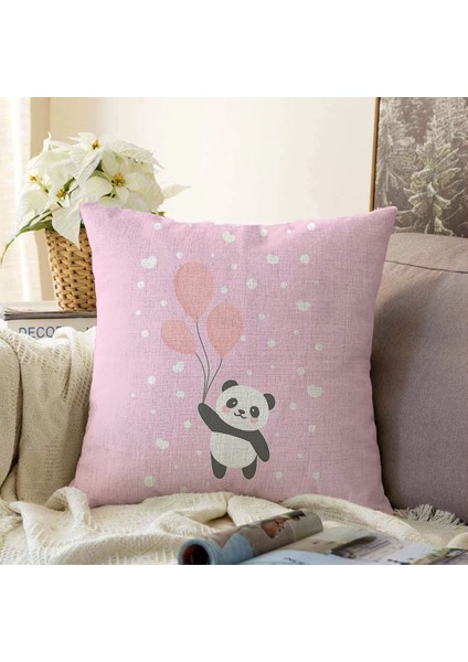 Real Homes Çift Taraflı Uçan Balonlar ve Sevimli Panda Desenli Çocuk Odası Şönil Yastık Kırlent Kılıfı