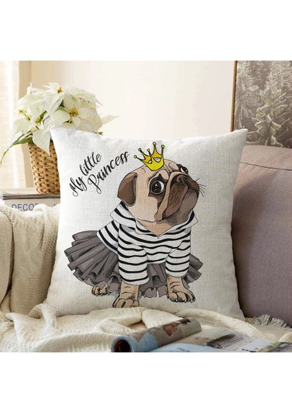 Real Homes My Little Princess Taçlı Köpek Dijital Baskılı Modern Çift Taraflı Şönil Yastık Kırlent Kılıfı