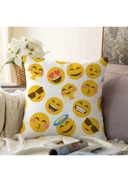 Real Homes Realhomes Çift Taraflı Emoji Dijital Baskılı Modern Şönil Kırlent Kılıfı