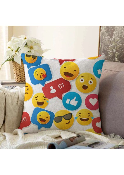 Real Homes Çift Taraflı Emoji ve Like Dijital Baskılı Modern Şönil Yastık Kılıfı