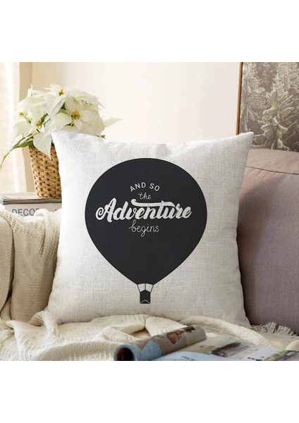 Real Homes Adventure Balon Resimli Çift Taraflı Dijital Baskılı Dekoratif Şönil Kırlent Kılıfı