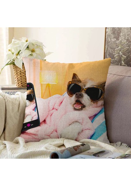 Real Homes Selfie Çekinen Köpek Modern Çift Taraflı Şönil Yastık Kırlent Kılıfı