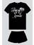 Melek Şeytan Siyah Kısa Kollu Kadın Şort Takımı 2