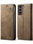 Samsung Galaxy S22 5g Için Retro Kot Deri Flip Cüzdan Standlı Kılıf Kapaklı - Haki (Yurt Dışından) 1