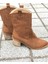 Afilli Kadın Taba Kalın Kısa Topuklu Delikli Nefes Alan Diz Altı Yazlık Kovboy Western Bot Ayakkabı