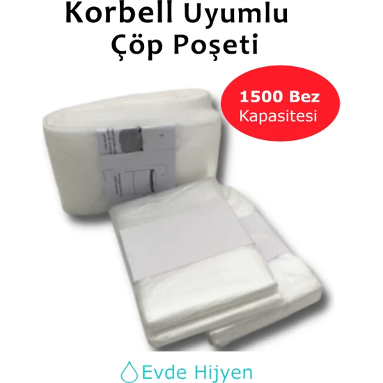 Evde Hijyen Korbell 16L Uyumlu Toplamda 1500 Bez Alabilen 3 Paket Çöp Torbası