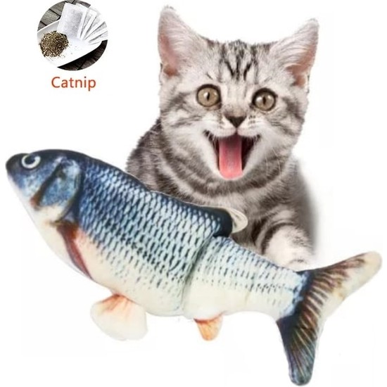 Tineke Peluş Kedi Oyuncağı Balık Kedi Nanesi Otlu Çıngıraklı 1 Adet Blue