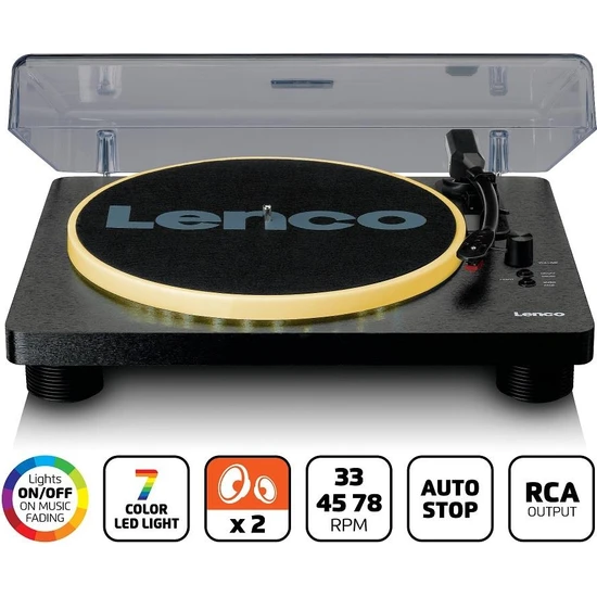 Lenco Ls-50 LED Siyah Hoparlörlü Usbli MP3E Kayıt Özellikli LED Işıklı Pikap Plak Çalar