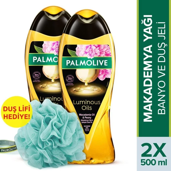 Palmolive Luminous Oils Makademia Yağı  Duş Jeli 2x500ml+Duş Lifi