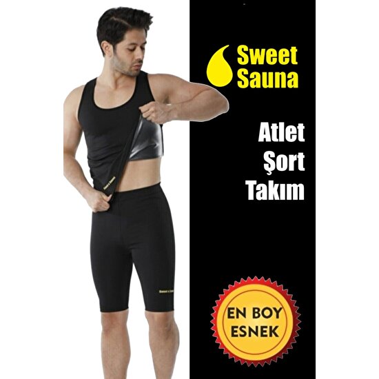 Sweet Sauna Yeni Moda Erkek Atlet Şort Takım Unisex Sweet Sauna Termal Siyah