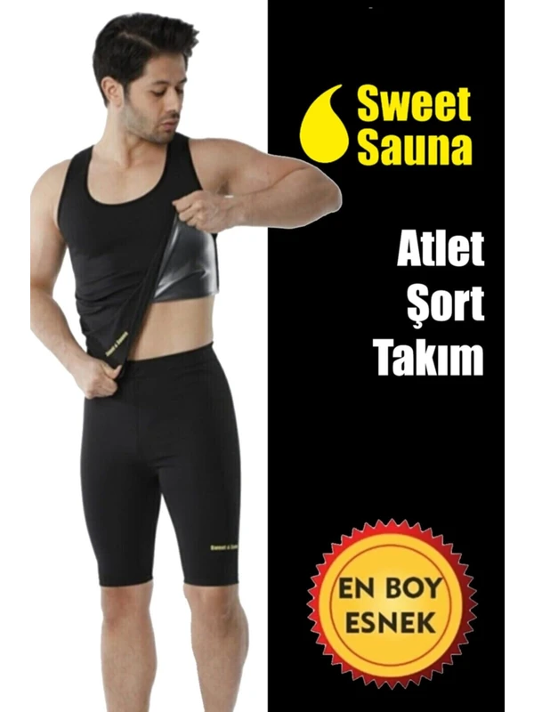Sweet Sauna Yeni Moda Erkek Atlet Şort Takım Unisex Sweet Sauna Termal Siyah