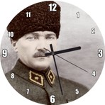 Cakatablo Kalpaklı Atatürk Portresi Renkli Görsel Duvar Saati (Çap 50X50 cm )