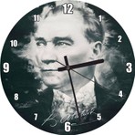 Cakatablo Mustafa Kemal Atatürk Portresi ve Imzası Görseli Duvar Saati (Çap 30X30 Cm)