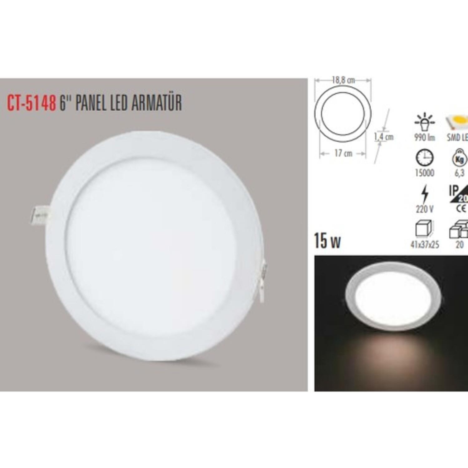 Cata Ct 5148 15W 6500K Alm Panel LED Armatür Beyaz Fiyatı