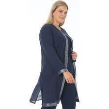 Ladies First Büyük Beden 3717 Lacivert Gümüş Ceket+Bluz Ikili Takım