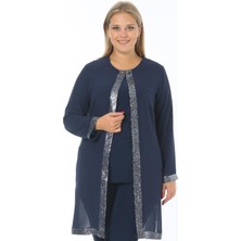 Ladies First Büyük Beden 3717 Lacivert Gümüş Ceket+Bluz Ikili Takım