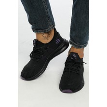 Letoon Unisex Spor Ayakkabı 2103 Siyah-Mor Ortopedik Tabanlı Düz Taban Sneakers