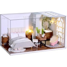 Perfeclan Ahşap Dıy Minyatür Dollhouse Mobilya ile Montaj Kiti Yatak Odası Toz Geçirmez Kapak Ile LED Işıkları (Yurt Dışından)