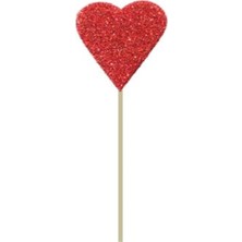 Deniz Parti Süsleri Simli Eva Kalp Kürdan 12 Adet Kırmızı