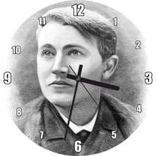Cakatablo Mucit ve Işadamı Thomas Alva Edison Portresi Duvar Saati (Çap 30X30 Cm)