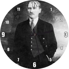 Cakatablo Atatürk Takım Yelek Bıyıklı Ayakta Duvar Saati (Çap 50X50 cm )