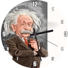 Cakatablo Alber Einstein Karatahta Karikatürize Duvar Saati  (Çap 30X30 Cm)