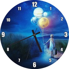 Cakatablo Bir Elinde Valiz Diğerinde Dünyalar Duvar Saati (Çap 50X50 cm )